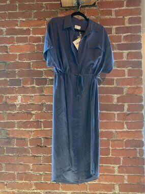 Frank & Oak Navy Midi Collared Shirt Dress